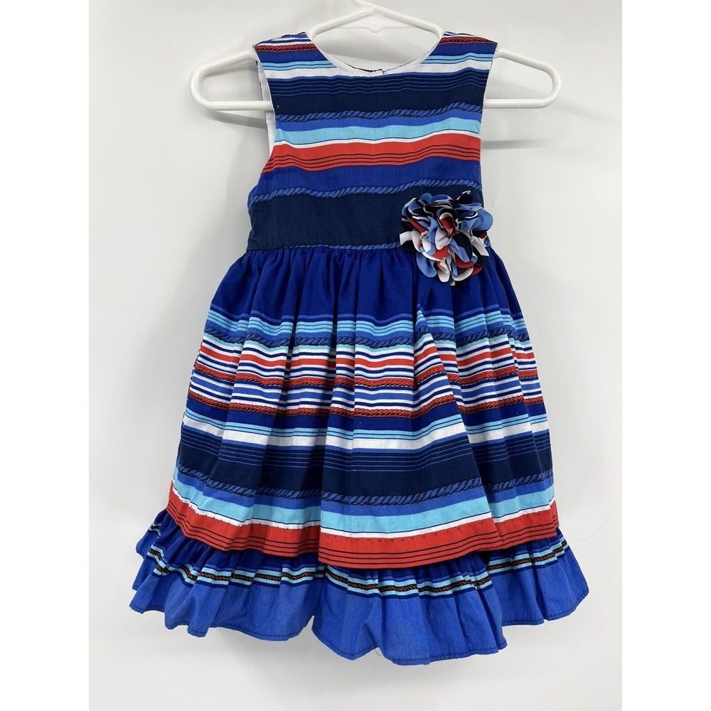 Pippa and Julie Striped Full Skirt Dress Size 18 Months Cotton Tie Back